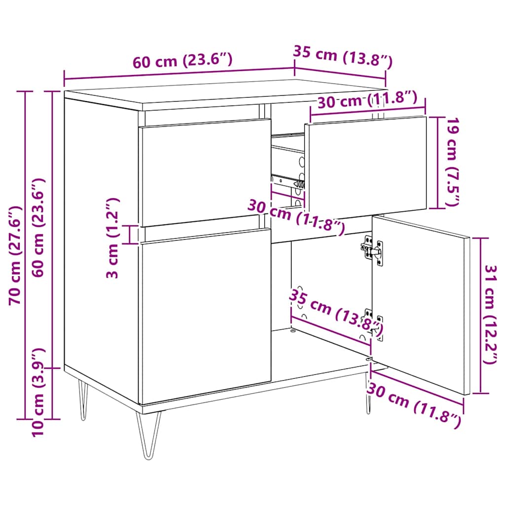 Sideboard Artisan-Eiche 60 x 35 x 70 cm Verbundholz und Eisen