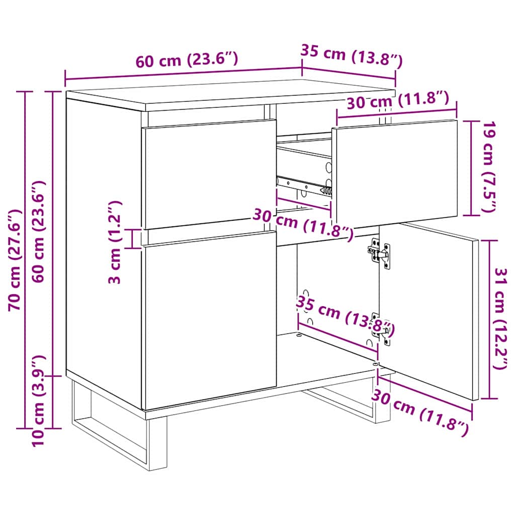 Sideboard Schwarz Eichen-Optik 60 x 35 x 70 cm