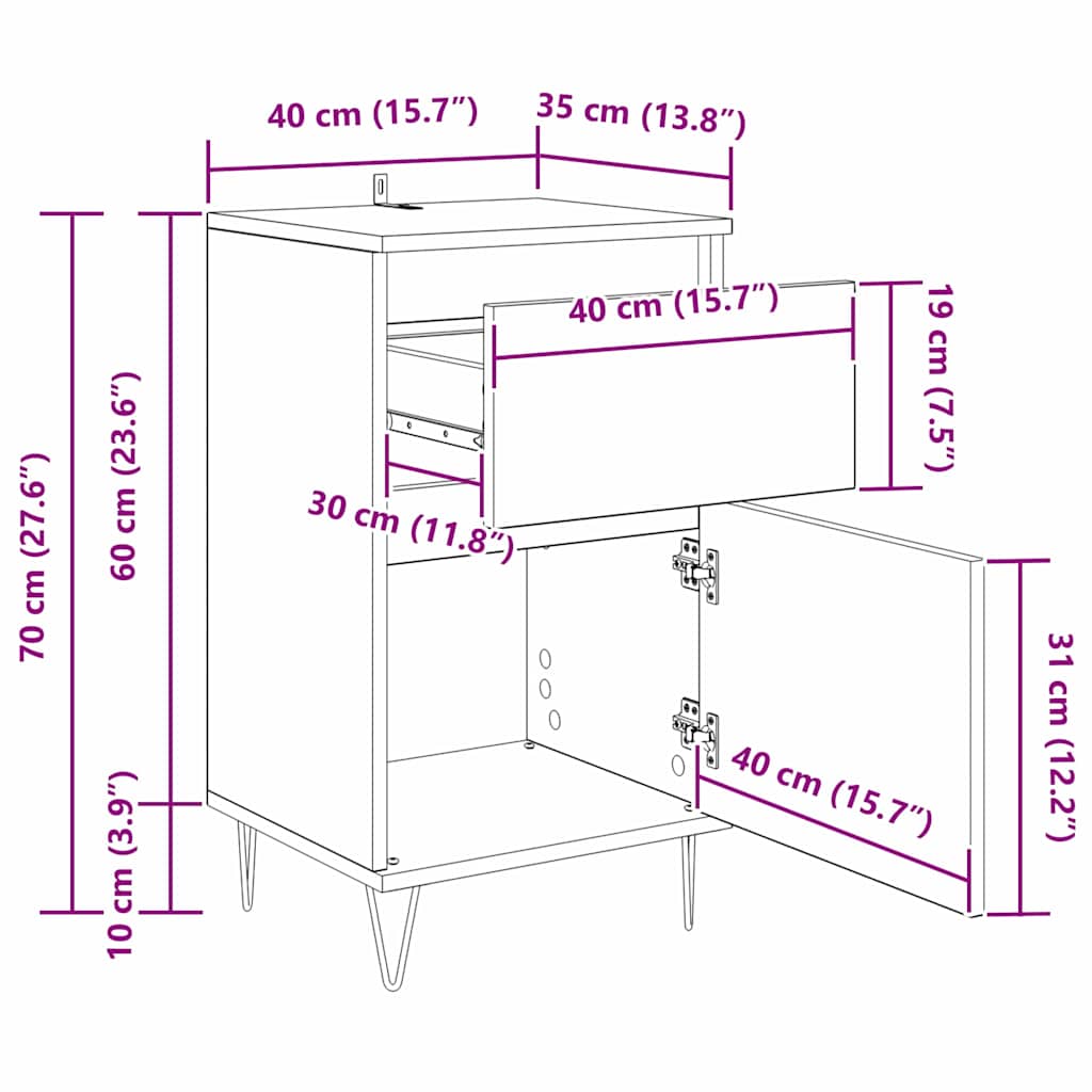 Sideboard Schwarz Eichen-Optik 35 x 40 x 70 cm Holzwerkstoff