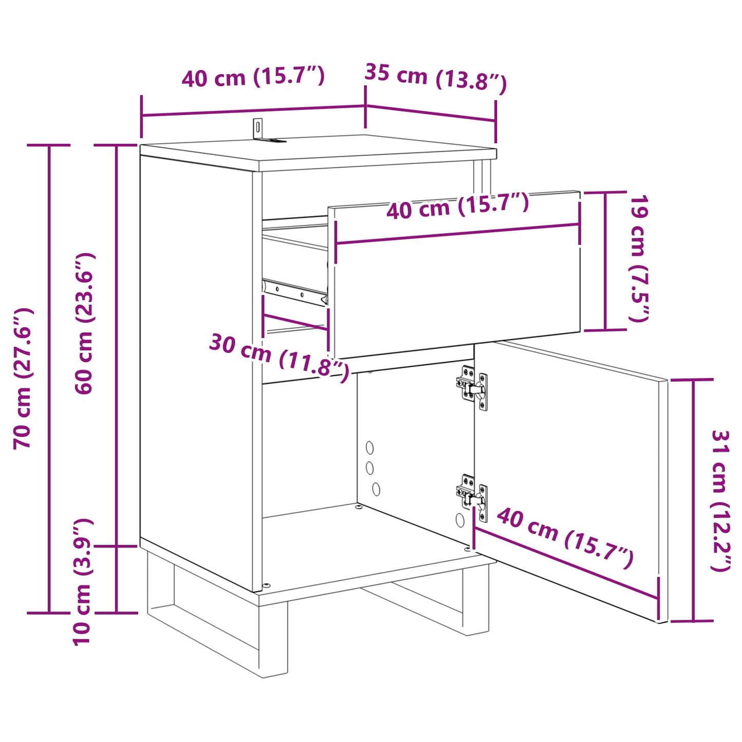 Sideboard Artisan-Eiche 35 x 40 x 70 cm Holzwerkstoff