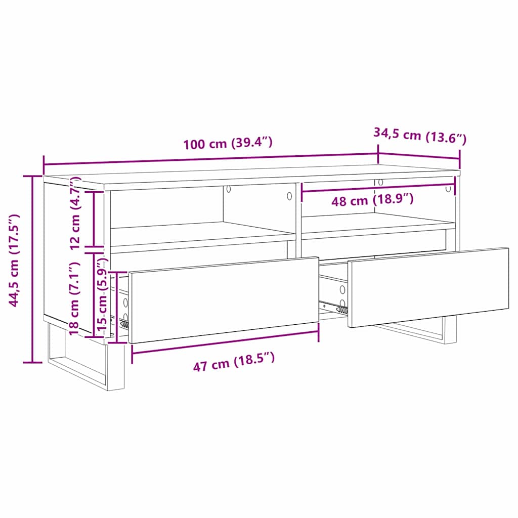 TV-Schränk Altholz 100 x 34,5 x 44,5 cm Verbundholz und Eisen