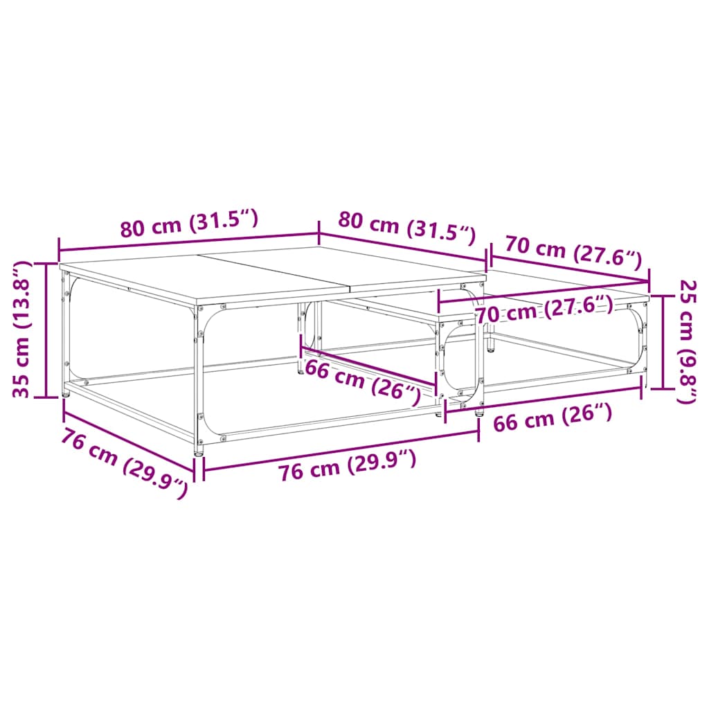 Couchtisch 2 stk. Artisan-Eiche 80 x 80 x 35 cm Holzwerkstoff
