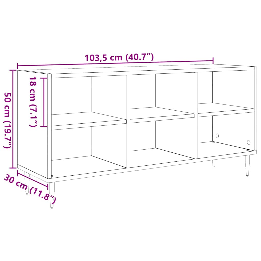 TV-Schränk 103,5 x 30 x 50 cm Schwarz Eichen-Optik