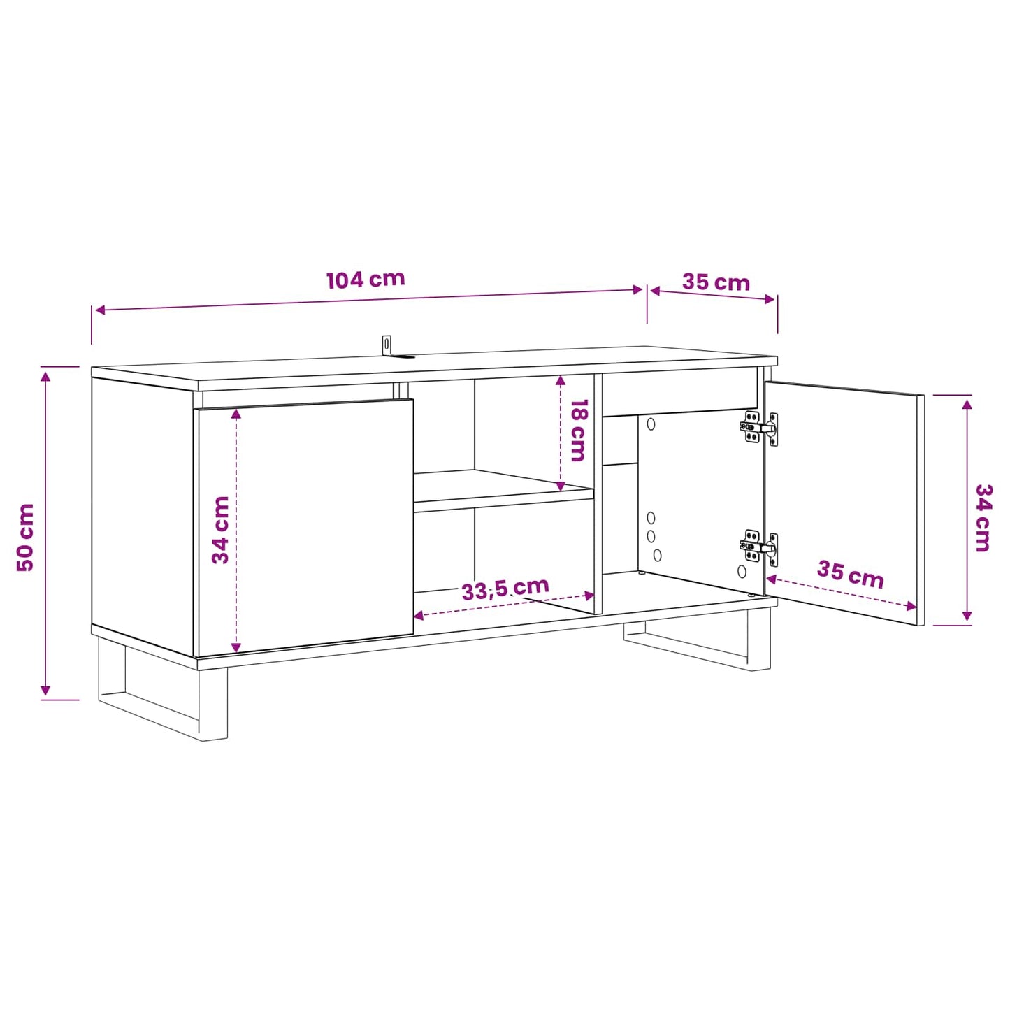 TV-Schränk 104 x 35 x 50 cm Schwarz Eichen-Optik Holzwerkstoff