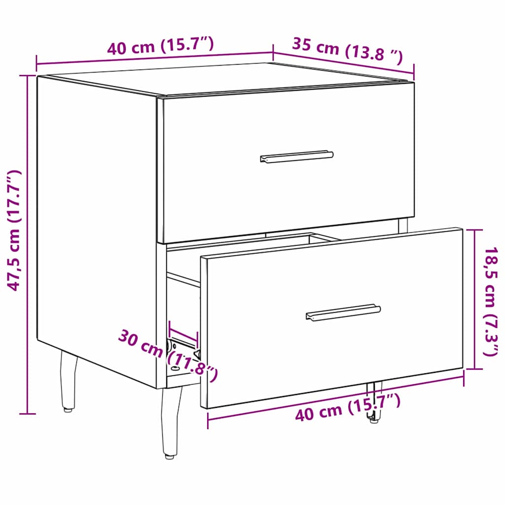 Nachttisch 2 stk. Artisan-Eiche 40 x 35 x 47,5 cm Holzwerkstoff