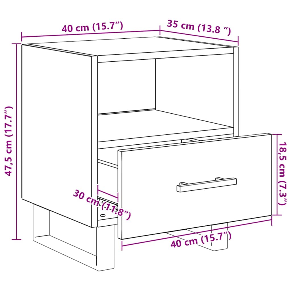 Nachttisch 2 Stk. Schwarz Eichen-Optik 40 x 35 x 47,5 cm