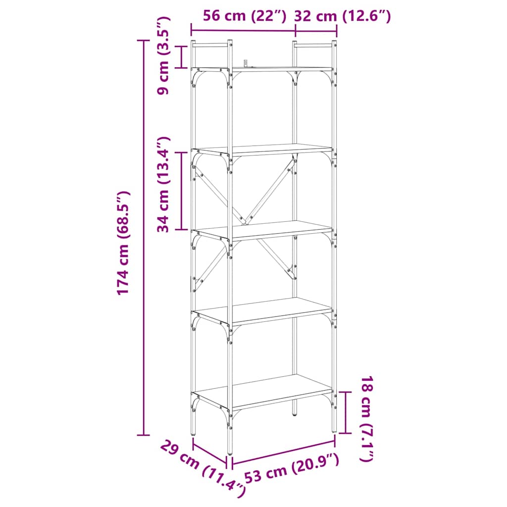 Bücherregal Altholz 56 x 32 x 174 cm Holzwerkstoff