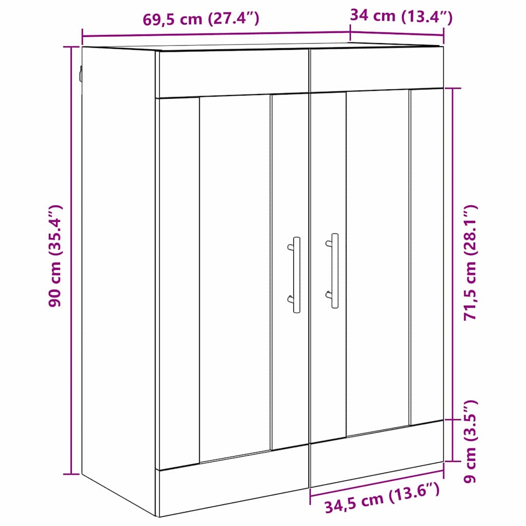 Wandschrank Schwarz Eichen-Optik 69,5 x 34 x 90 cm