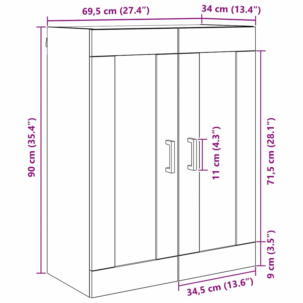 Wandschrank Schwarz Eichen-Optik 69,5 x 34 x 90 cm