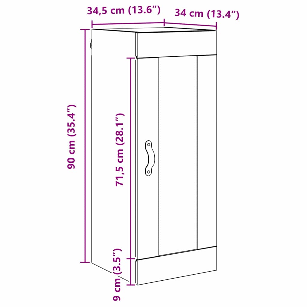 Wandschrank Schwarz Eichen-Optik 34,5 x 34 x 90 cm