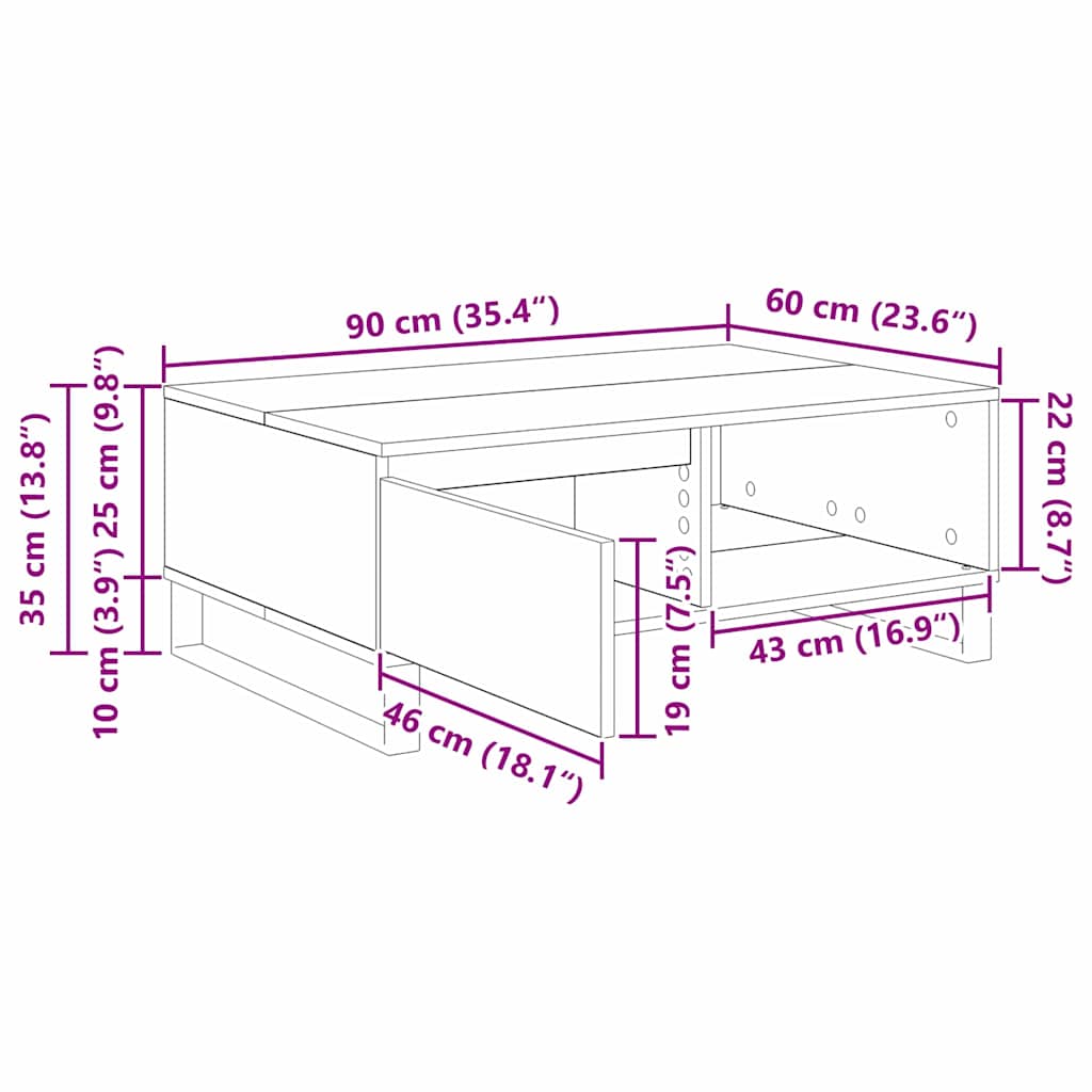 Couchtisch Altholz 90 x 60 x 35 cm Holzwerkstoff