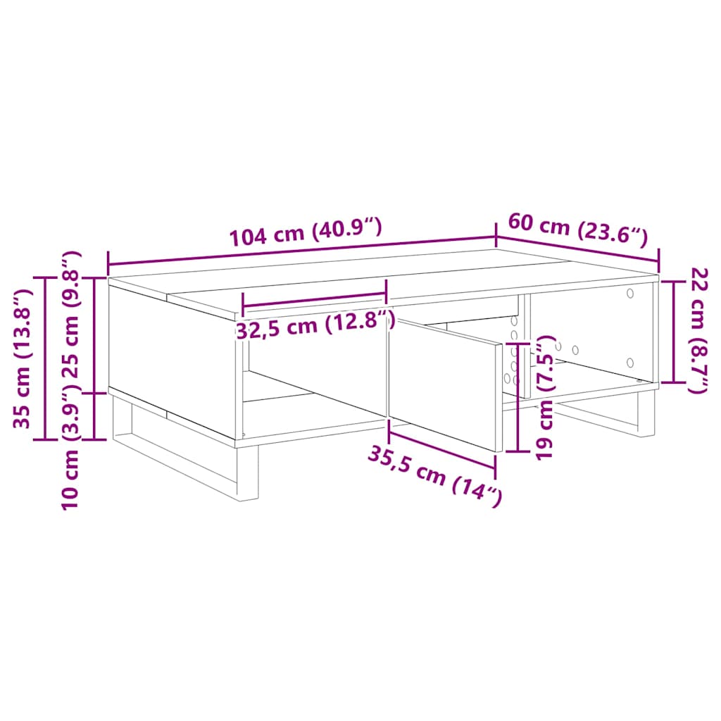 Couchtisch Artisan-Eiche 104 x 60 x 35 cm Holzwerkstoff
