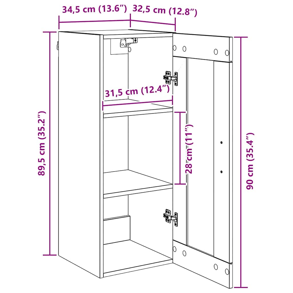 Wandschrank Artisan-Eiche 34,5 x 34 x 90 cm