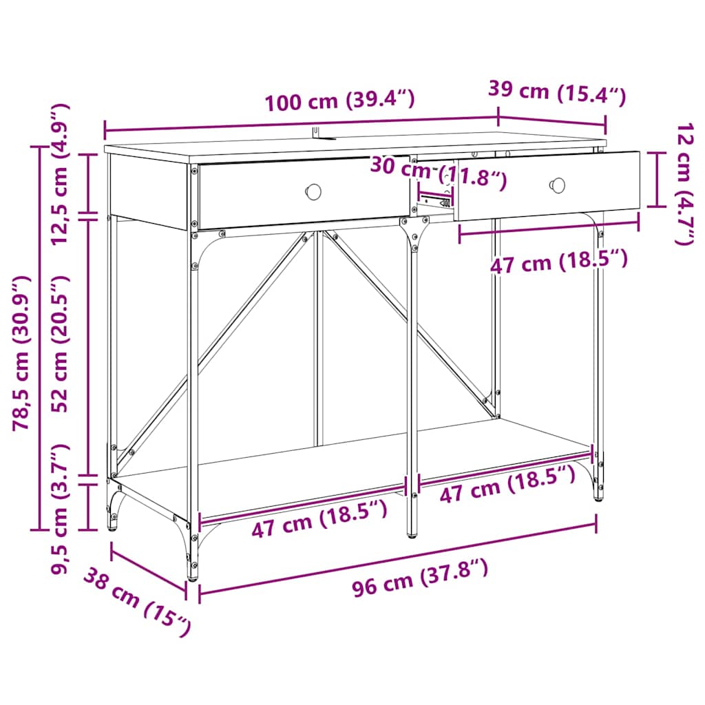 Konsolentisch Artisan-Eiche 100 x 39 x 78,5 cm Holzwerkstoff