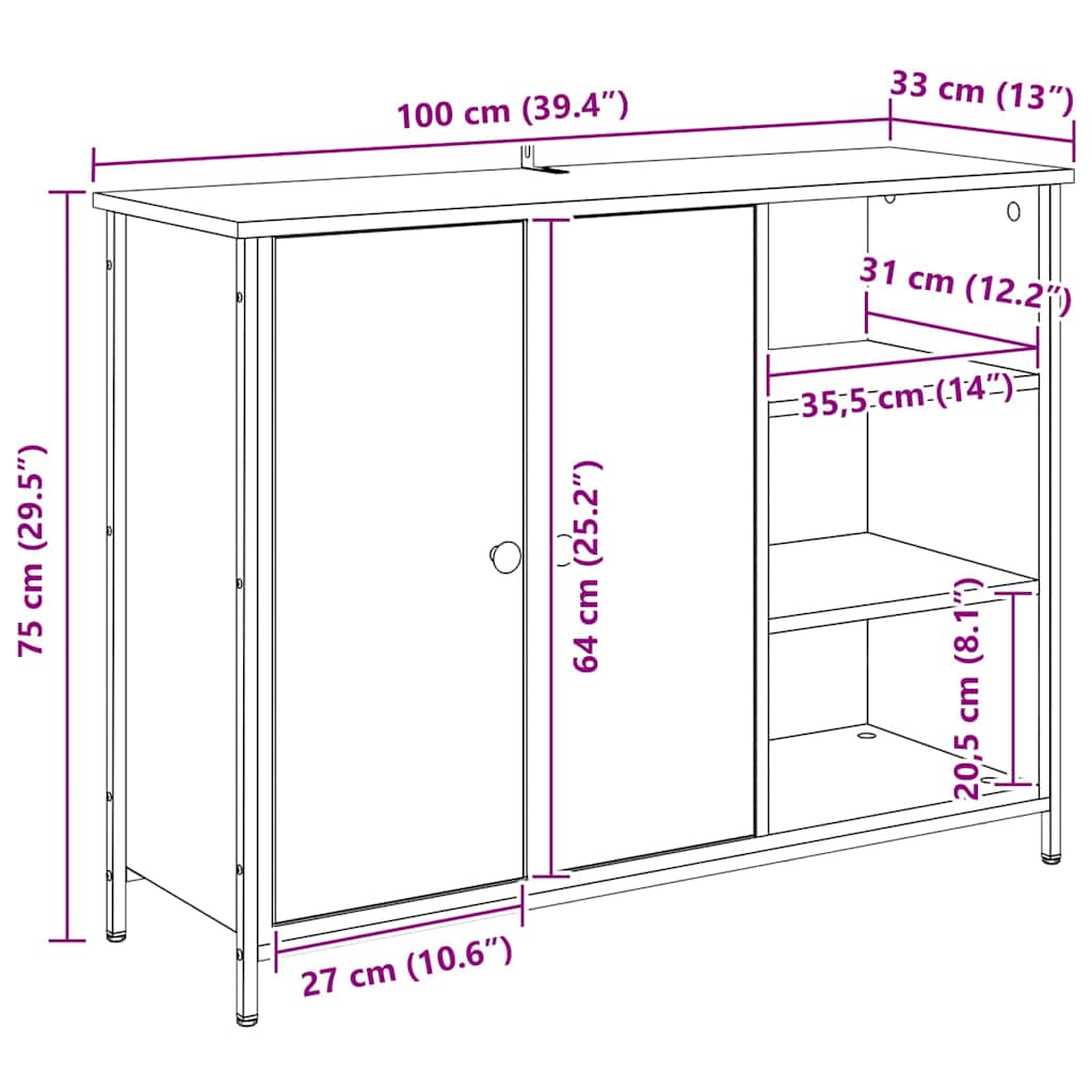 Sideboard Artisan-Eiche 100 x 33 x 75 cm Holzwerkstoff