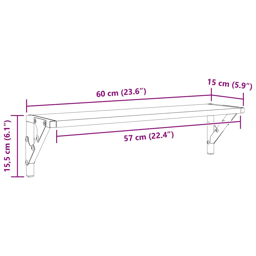 Wandregale 2 stk. Schwarz Eichen-Optik 60 x 15 x 15,5 cm