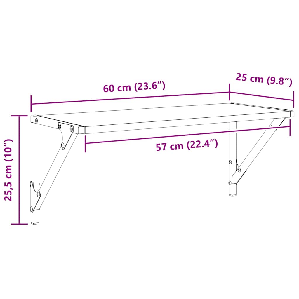 Wandregale 2 stk. Schwarz Eichen-Optik 60 x 25 x 25,5 cm