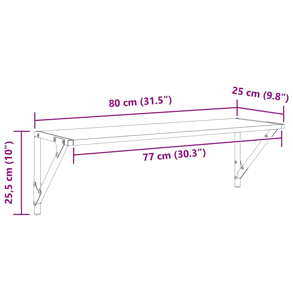 Wandregale 2 stk. Schwarz Eichen-Optik 80 x 25 x 25,5 cm