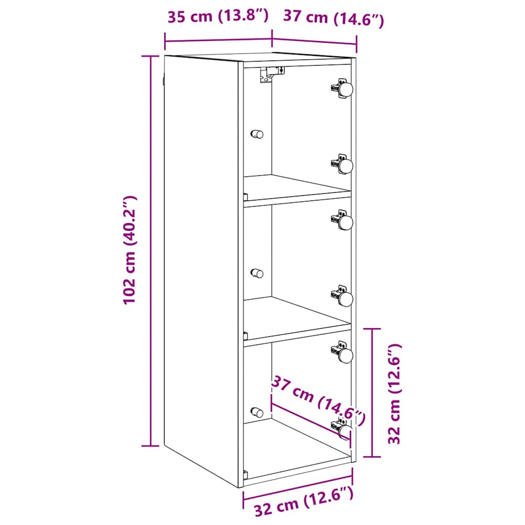 Wandschrank 35 x 37 x 102 cm Holzwerkstoff Schwarz Eichen-Optik