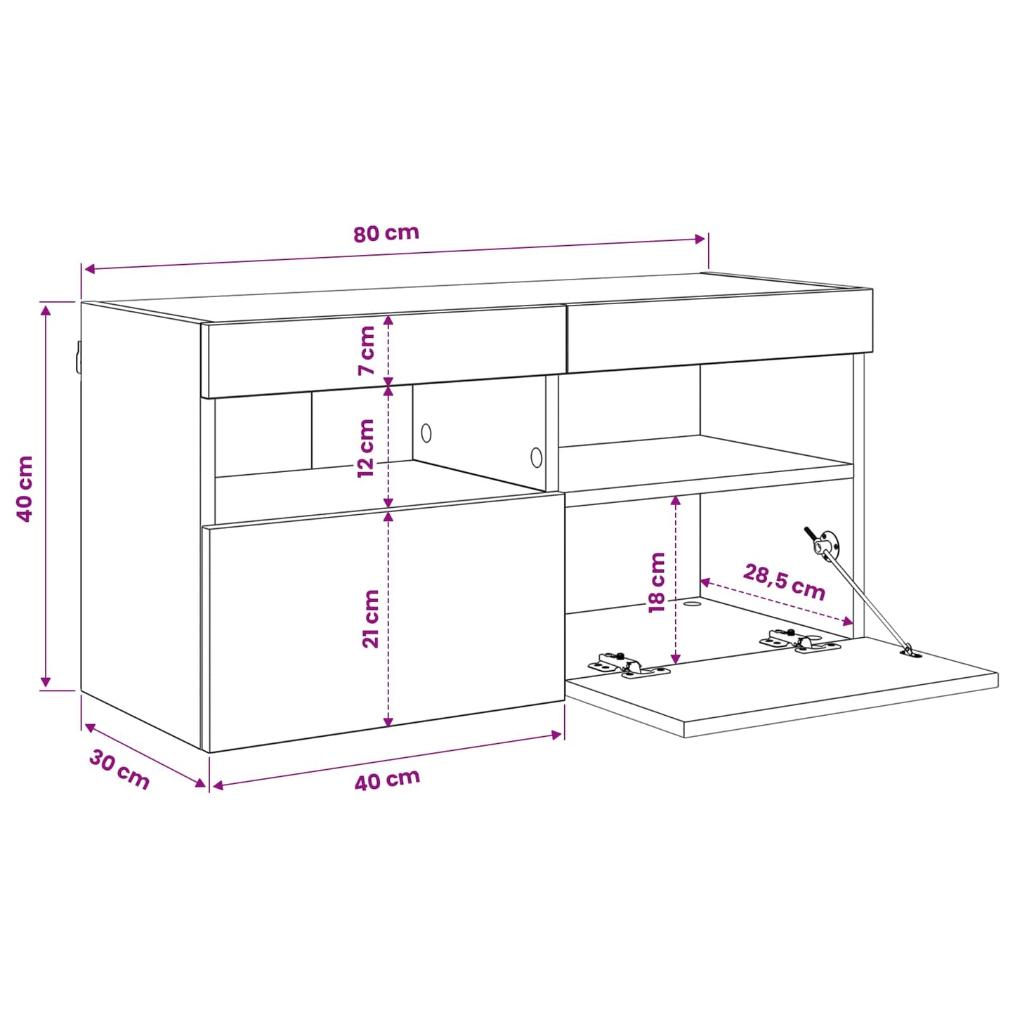 TV-Wandschrank 80 x 30 x 40 cm Schwarz Eichen-Optik