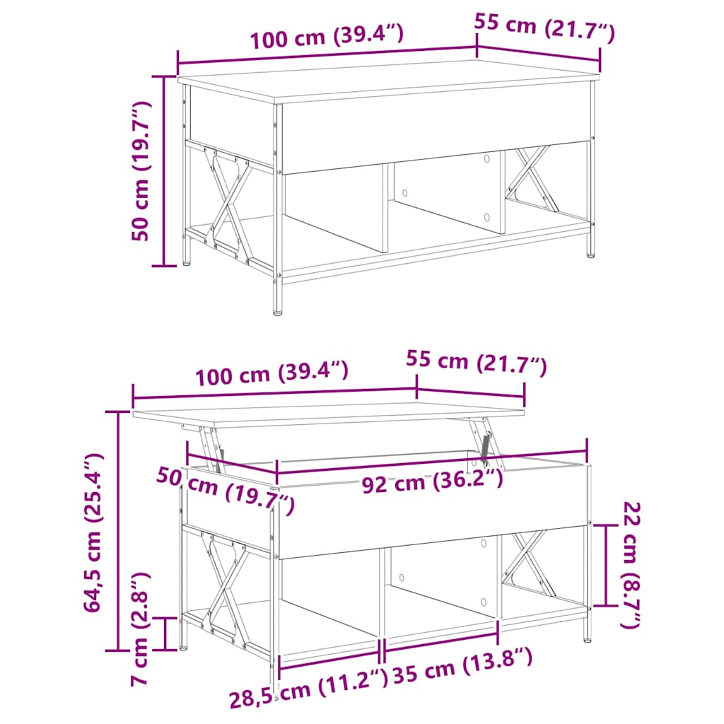 Couchtisch Artisan-Eiche 100 x 55 x 48,5 cm Holzwerkstoff