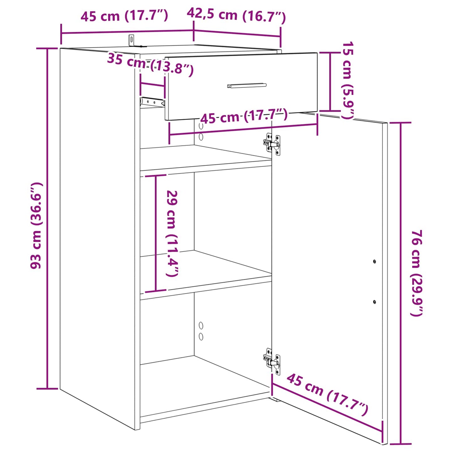 Sideboard Artisan-Eiche 45 x 42,5 x 93 cm Holzwerkstoff