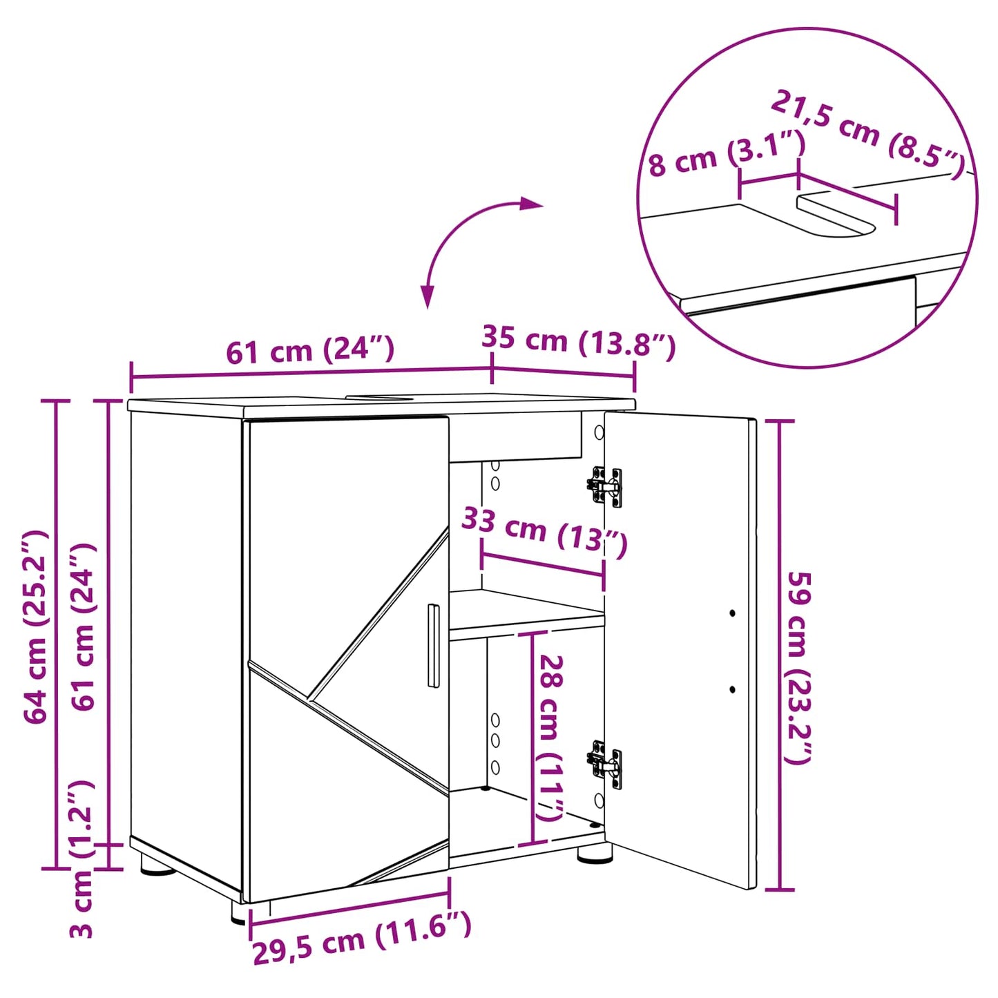 Badezimmerschrank Sonoma-Eiche 61 x 35 x 64 cm