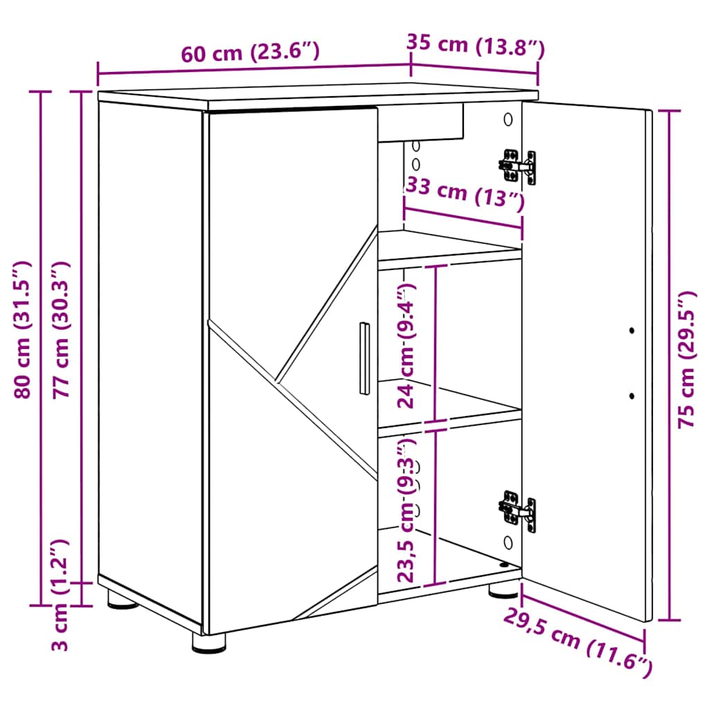 Badezimmerschrank Graues Sonoma 60 x 35 x 80 cm