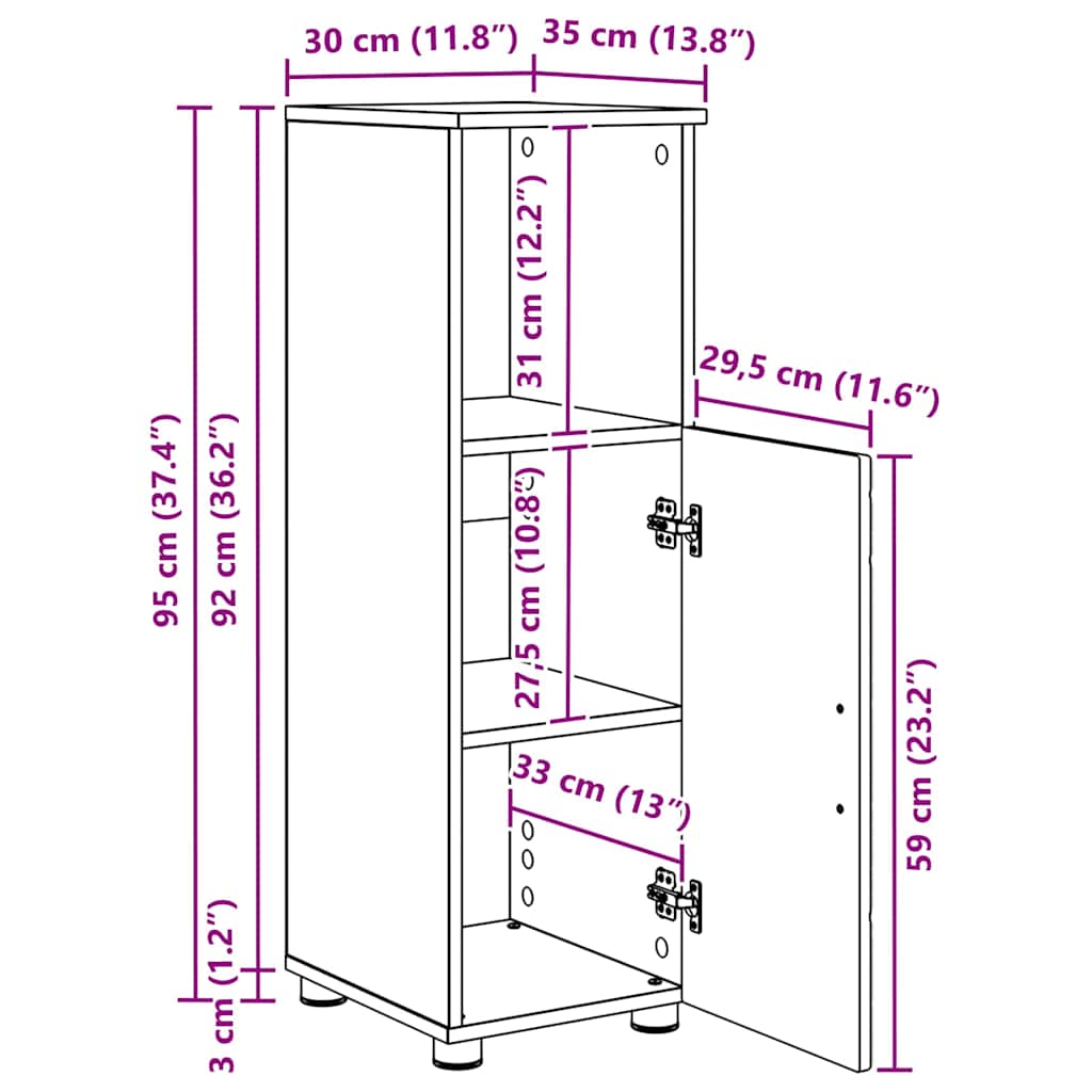 Badezimmerschrank Sonoma-Eiche 30 x 35 x 95 cm