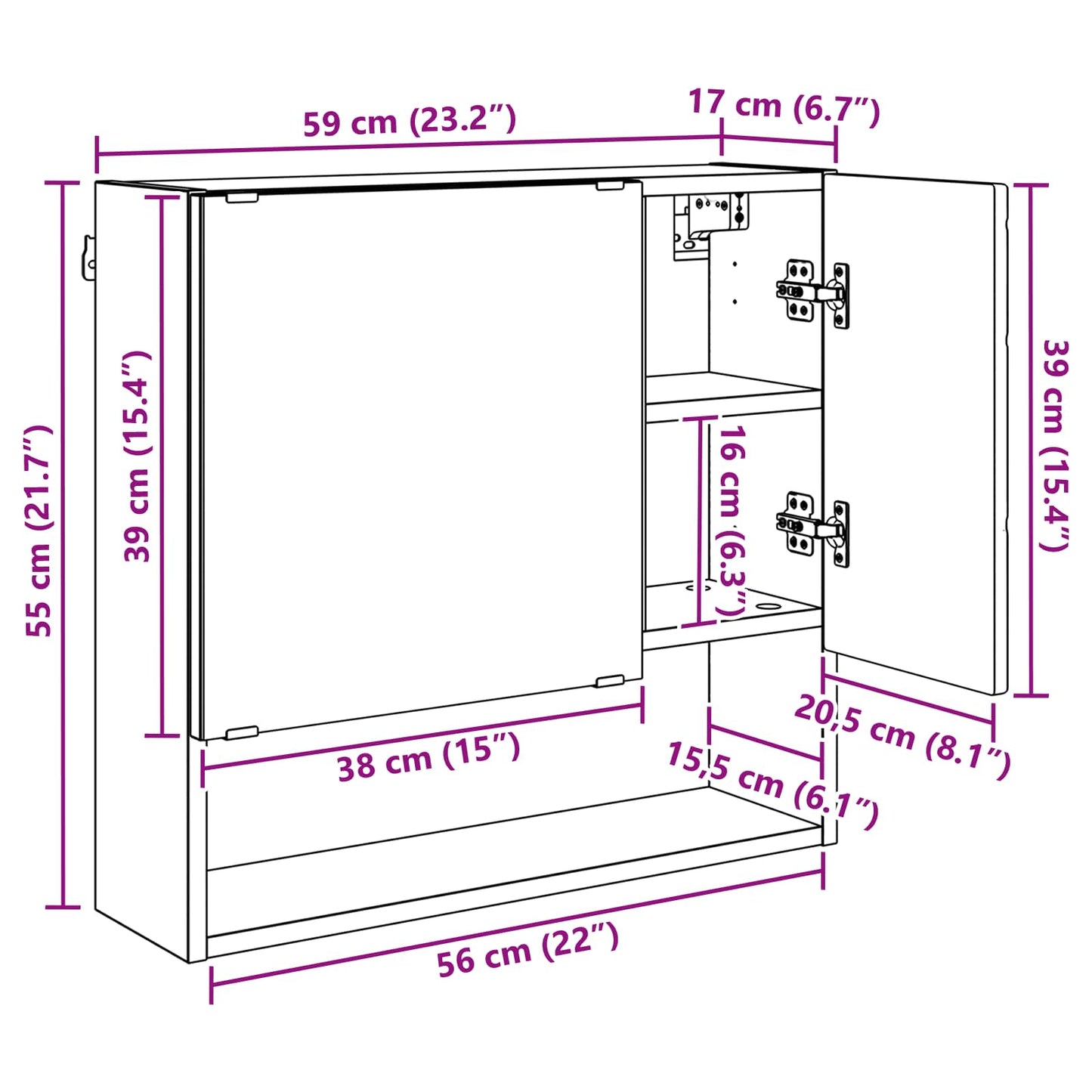 Spiegelschrank Schwarz 59 x 17 x 55 cm Holzwerkstoff