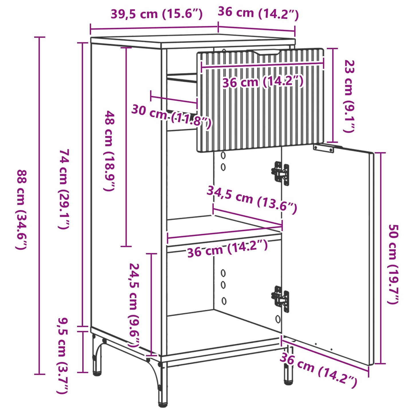 Badezimmerschrank Geräucherte Eiche 39,5 x 36 x 88 cm