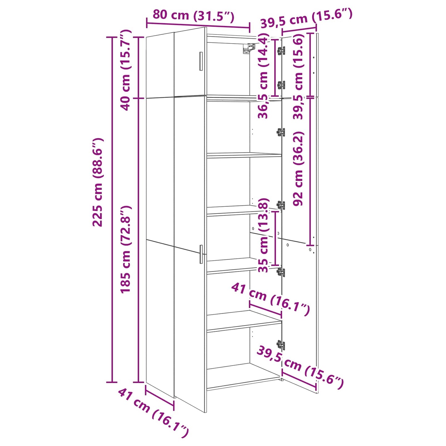 Aufbewahrungsschrank 2 stk. Artisan-Eiche 80 x 42,5 x 225 cm