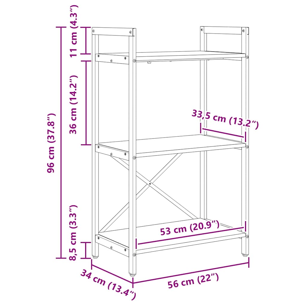 Bücherregal Geräucherte Eiche 56 x 34 x 96 cm Holzwerkstoff