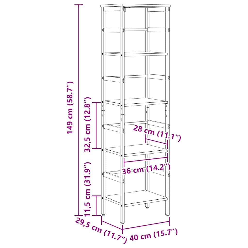 Bücherregal Graues Sonoma 40 x 29,5 x 149 cm Holzwerkstoff