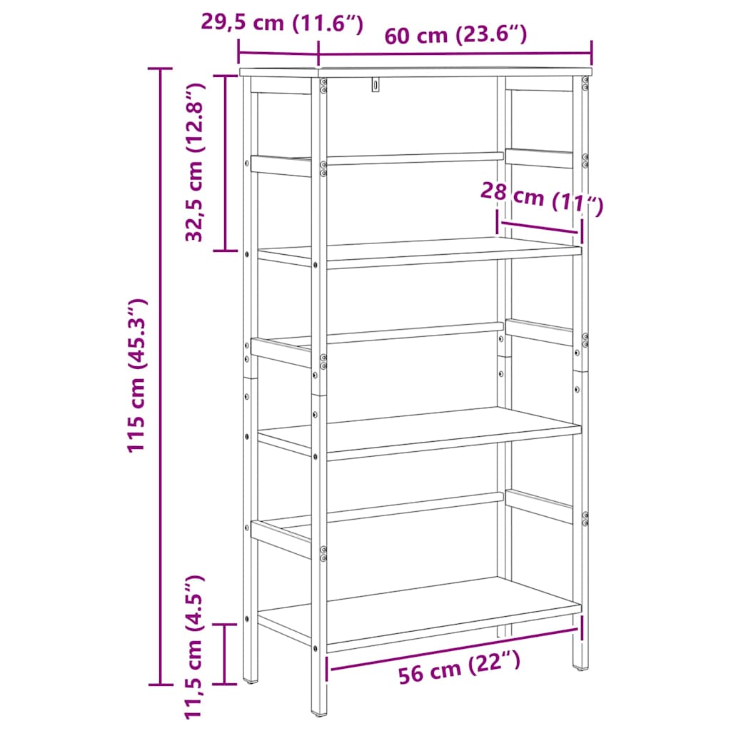 Bücherregal Graues Sonoma 60 x 29,5 x 115 cm Holzwerkstoff
