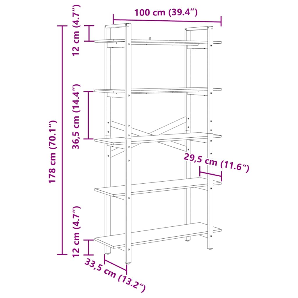Bücherregal Geräucherte Eiche 100 x 33,5 x 178 cm Holzwerkstoff