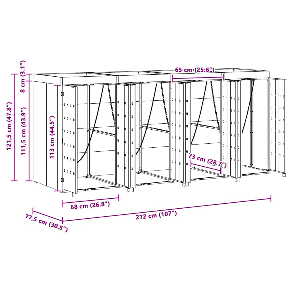 Wagenmüllbehälter für 4 Behälter Schwarz 272 x 77,5 x 121,5 cm