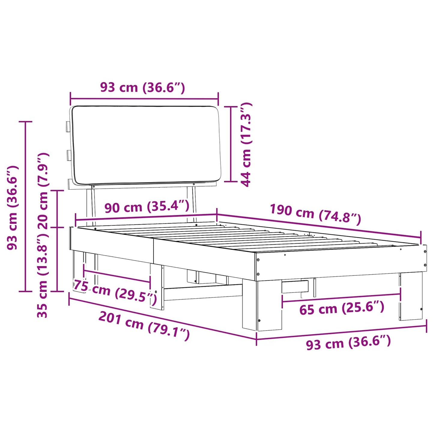 Bettgestell mit gepolstertem Kopfteil Taupe 90 x 190 cm