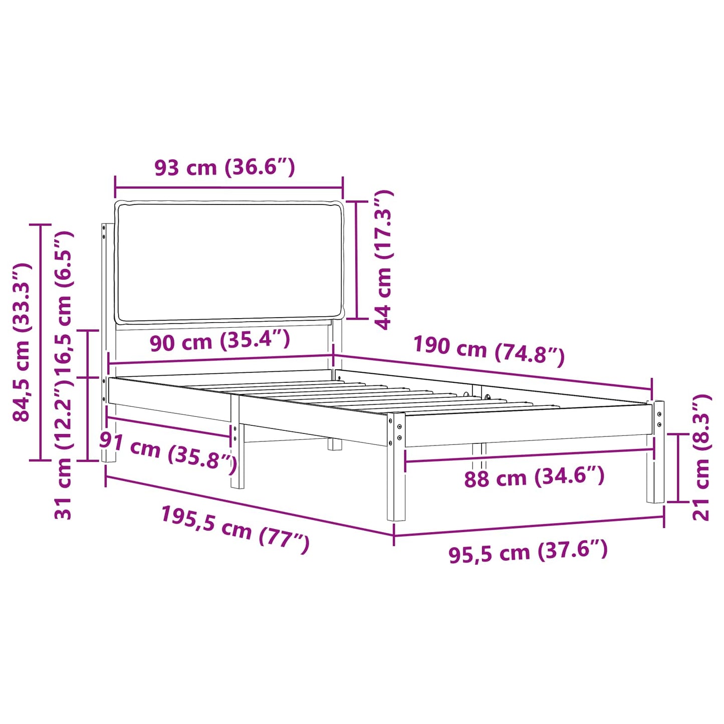 Bettgestell mit gepolstertem Kopfteil Taupe 90 x 190 cm