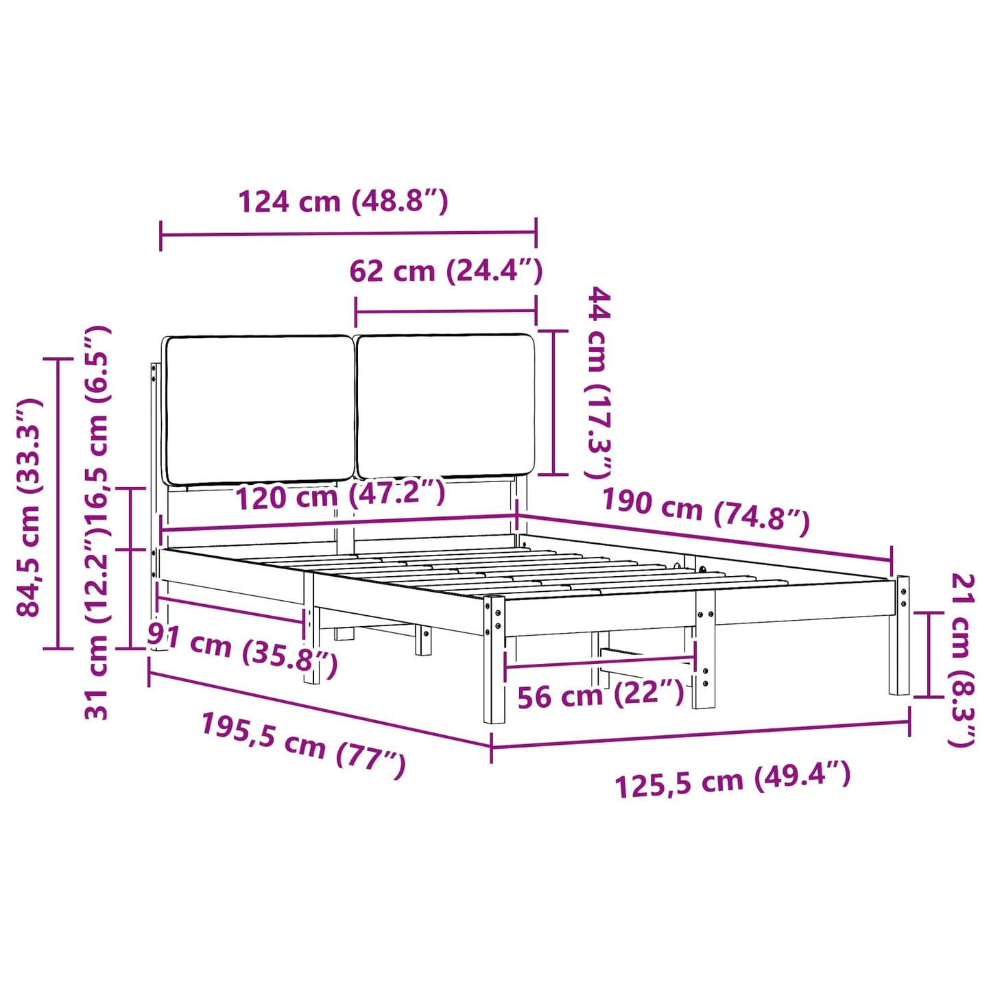 Bettgestell mit gepolstertem Kopfteil Hellgrau 120 x 190 cm