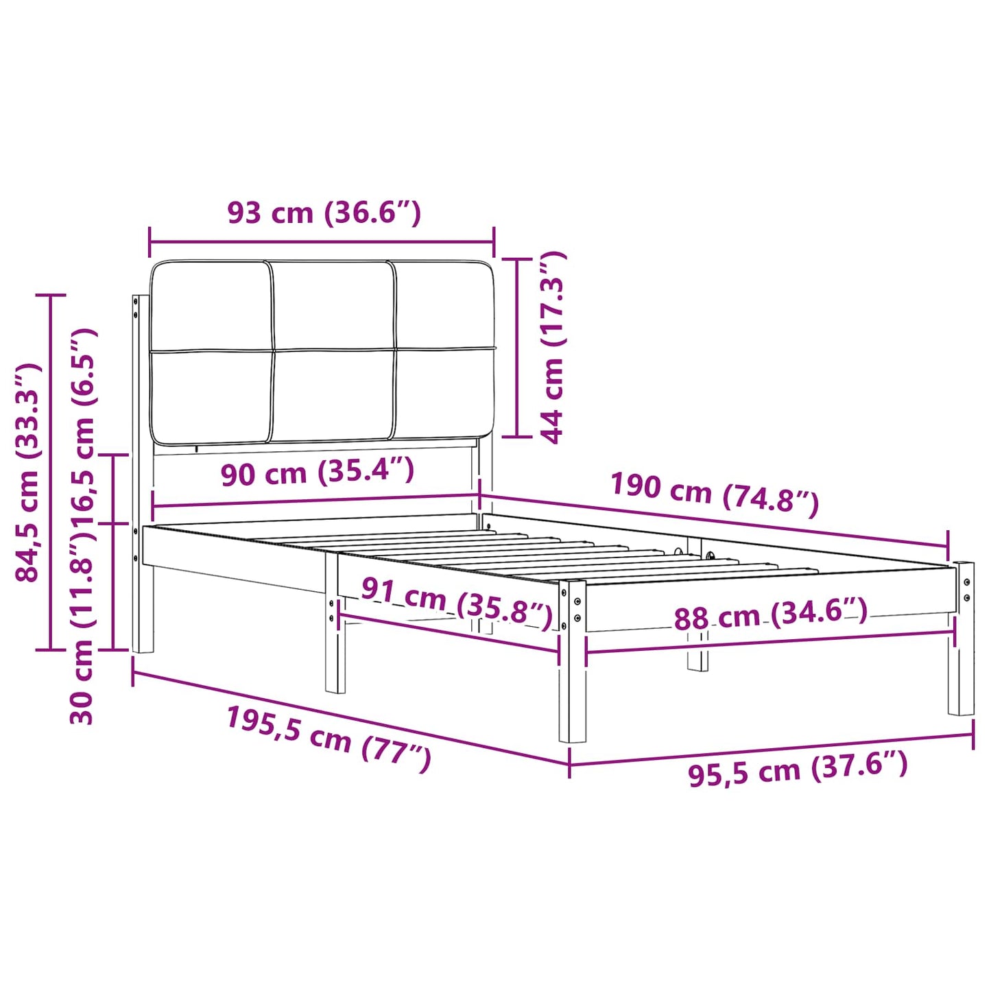 Bettgestell mit gepolstertem Kopfteil Taupe 90 x 190 cm