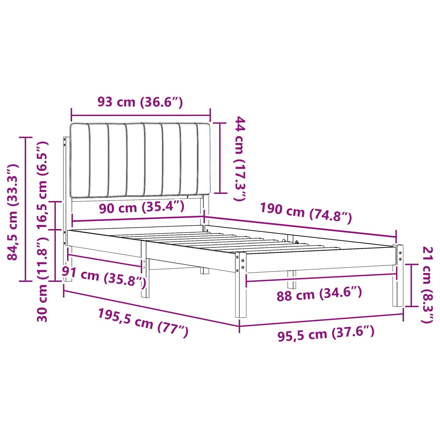 Bettgestell mit gepolstertem Kopfteil Taupe 90 x 190 cm