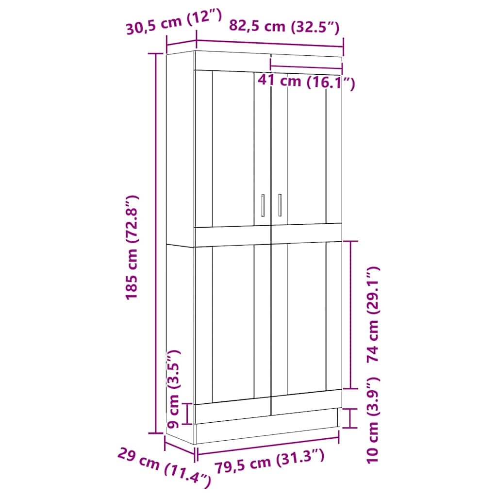 Bücherregal Schwarz Eichen-Optik 82,5 x 30,5 x 185 cm