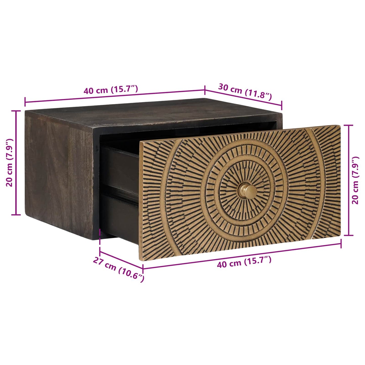 Handgefertigter Nachttisch Kaffeebraun 40 x 30 x 20 cm
