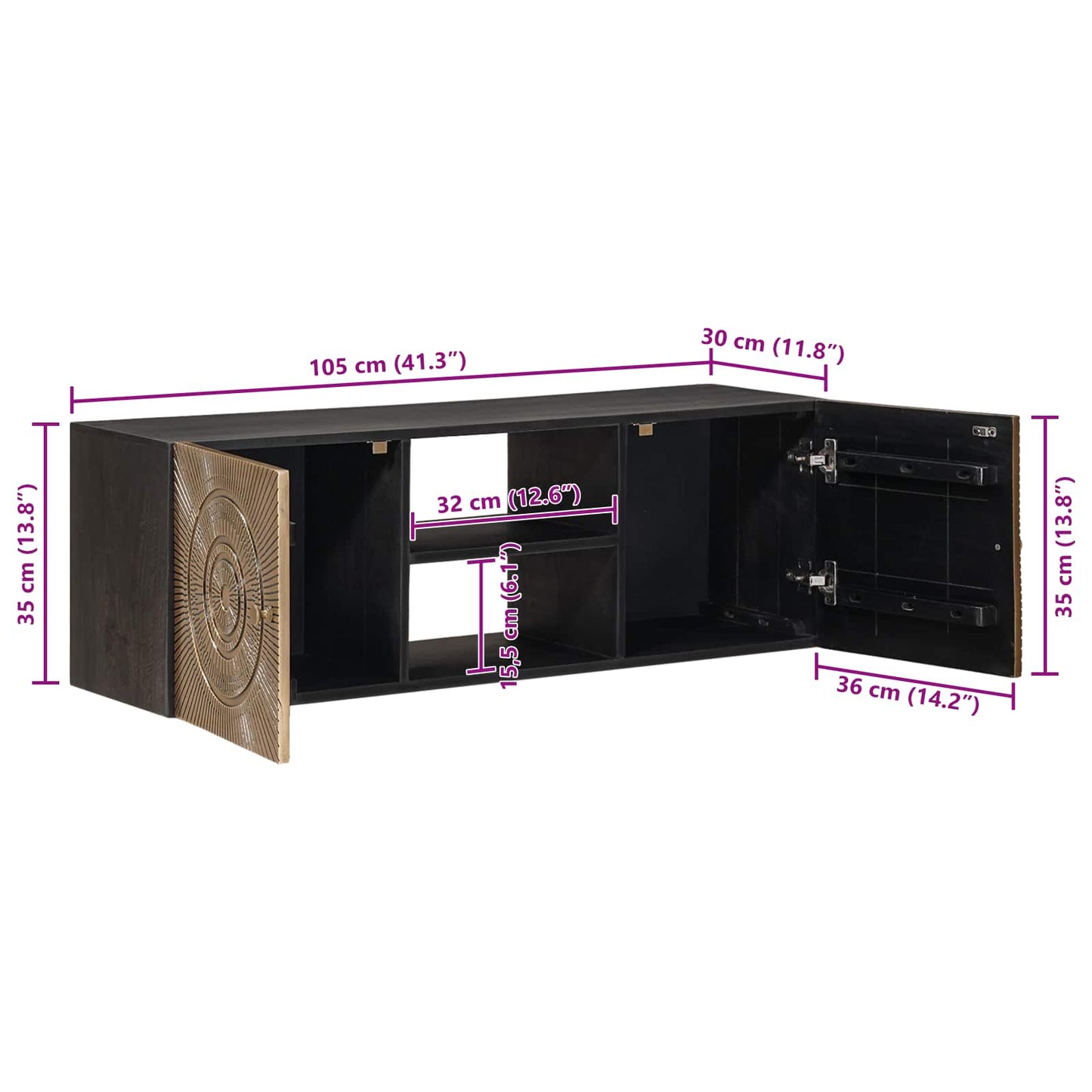 TV-Schränk mit Regal mit Speicher Messing 105 x 30 x 35 cm