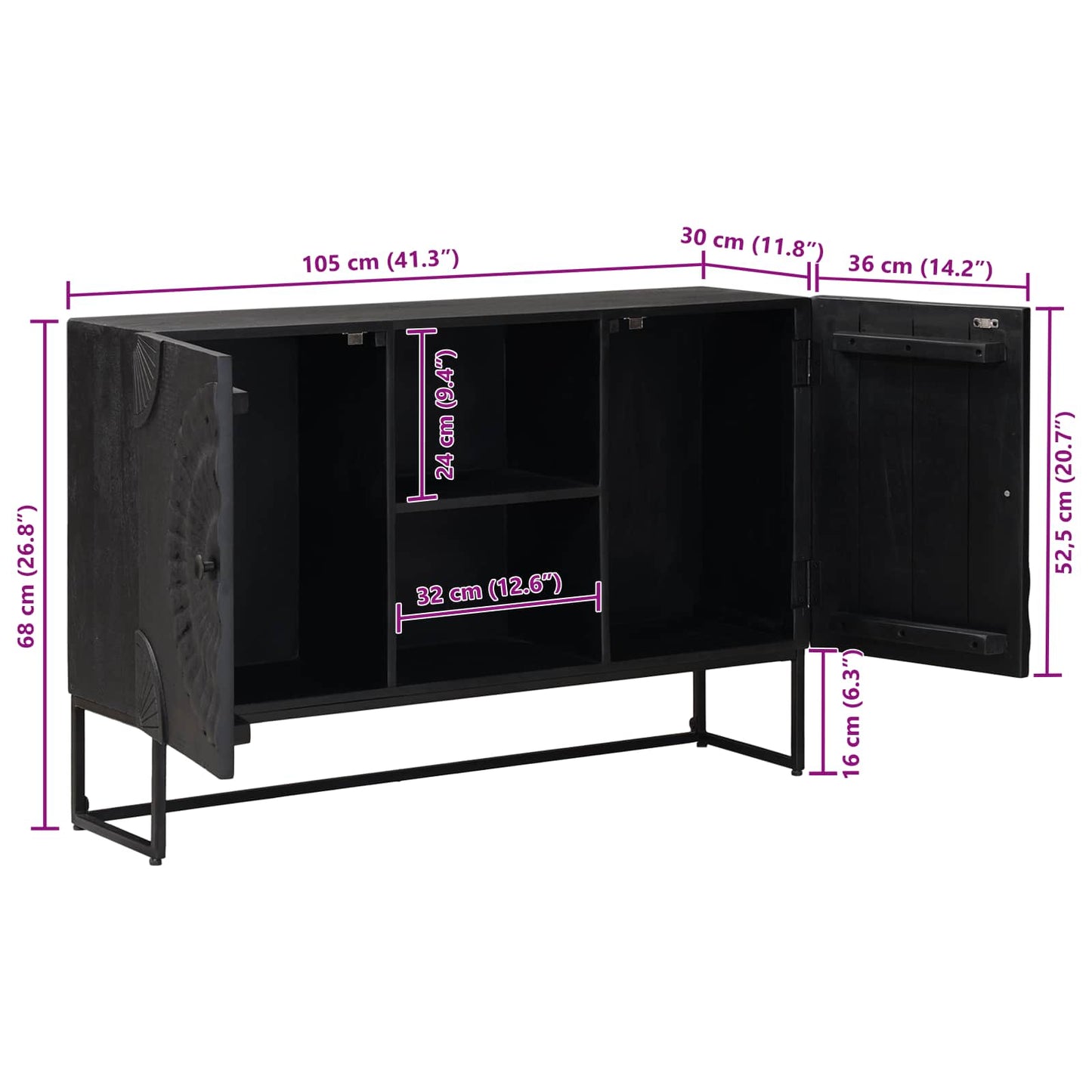 Sideboard Schwarz 105 x 30 x 68 cm