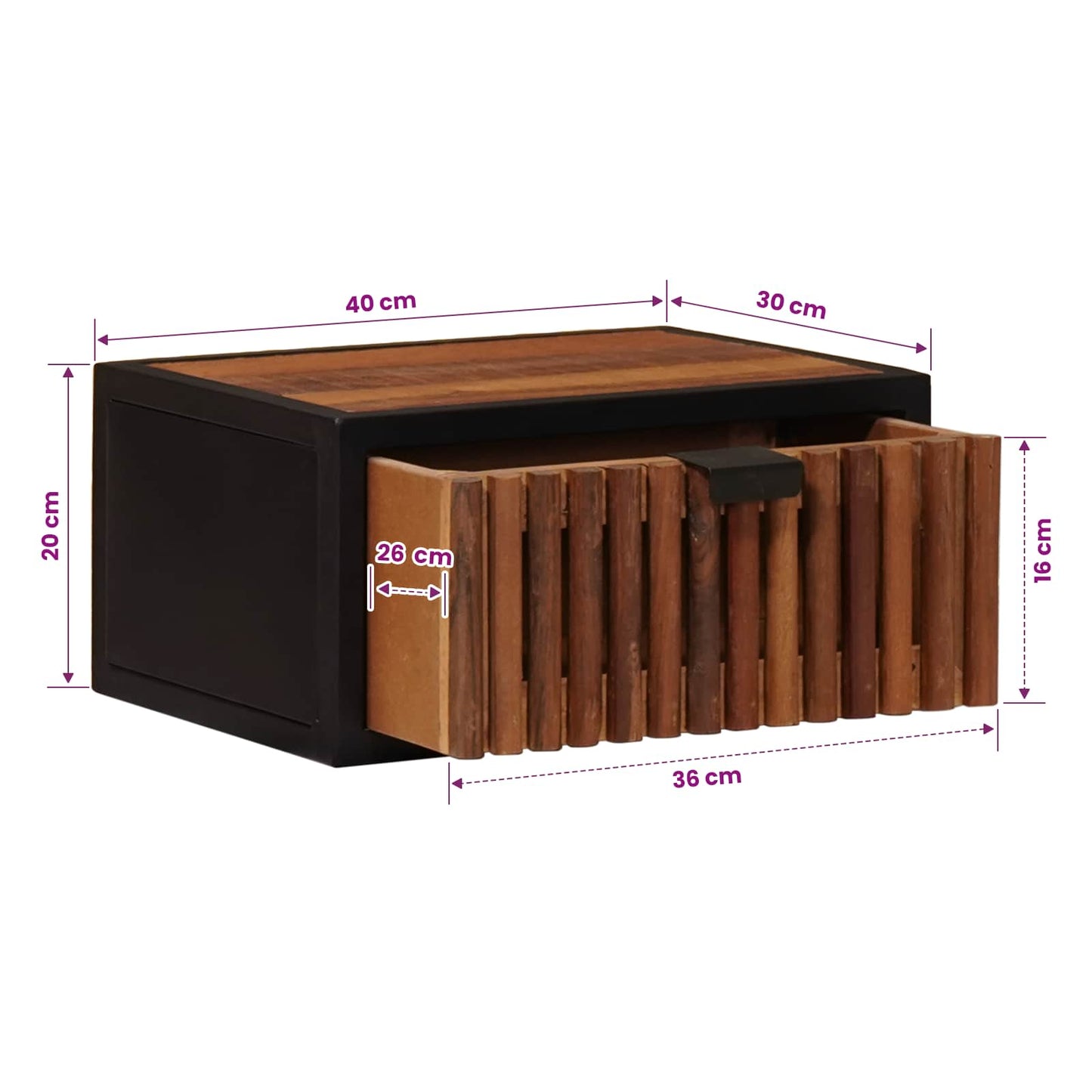 Handgefertigter Nachttisch Natur 40 x 30 x 20 cm