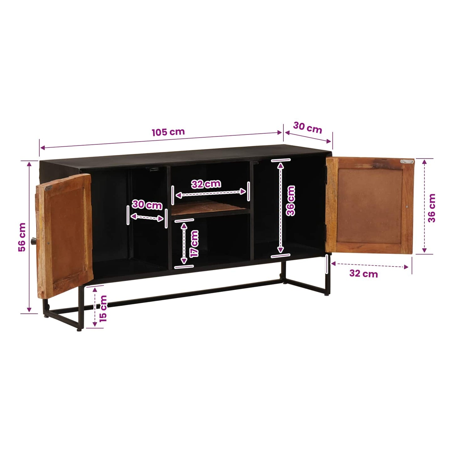 Sideboard 105 x 30 x 55 cm Massiv Holz und engineered Wood