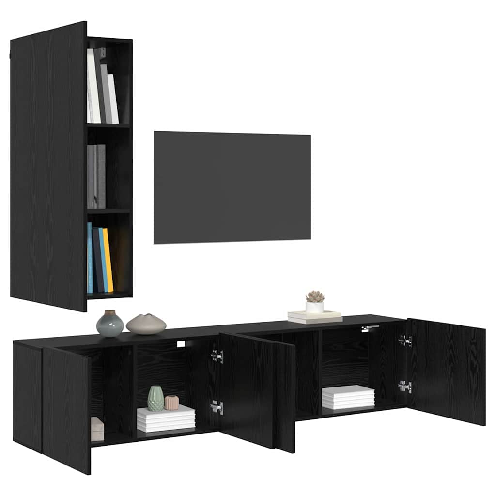 TV-Wandregal-Set 5 pcs Schwarz Eichen-Optik Holzwerkstoff