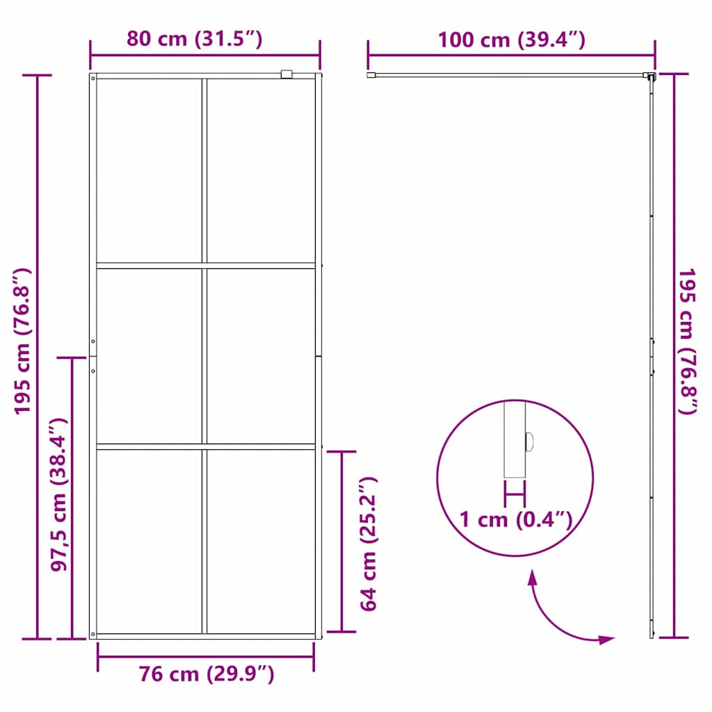 Walk-in Duschwand Schwarz 80 x 195 cm Gehärtetes Glas